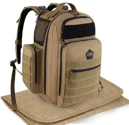 HighSpeedDaddy Tactical Diaper Bag Backpack with Diaper Changing Mat - Waterproof Military-Grade Baby Travel Bag - Spacious Design for Moms and Dads on the Go with Toddlers Baby Bag - Coyote Brown