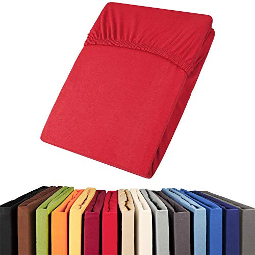 aqua-textil Viana Spannbettlaken 180x200-200x200 cm rot Baumwolle Spannbetttuch Jersey Laken