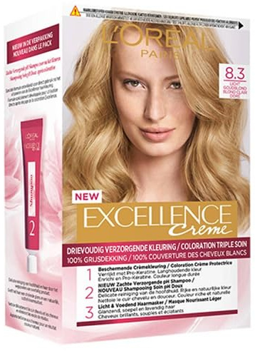 L’Oréal Paris Excellence 8.3 Natural Golden Blonde coloración del cabello Rubio - Coloración del cabello (Rubio, natural golden blonde, Bélgica, 63 mm, 100 mm, 163 mm)