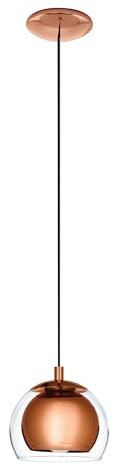 EGLO Pendelleuchte Rocamar, 1 flammige Hängelampe, Hängeleuchte aus Metall in Kupfer und Glas in Klar, Esstischlampe, Wohnzimmerlampe hängend mit E27 Fassung