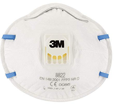 3M 8822 Lot de 3 Masques respiratoires filtrant coque avec soupape contre particules irritantes