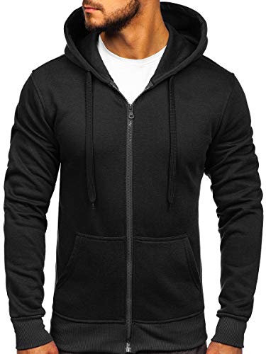 BOLF Herren Kapuzenpullover Hoodie Sweatshirt mit Kapuze Reißverschluss Pullover Pulli Langarmshirt Freizeit Sport Fitness Outdoor Casual Style 2008 Schwarz M [1A1]