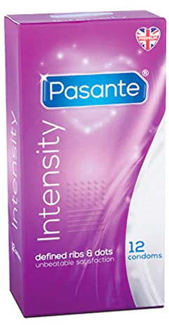 Pasante Intensity (Ribs&Dots), erregende Kondome - anatomische Form, gerippt und genoppt für mehr Stimulation, 1 x 12 Stück