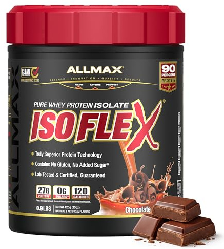 ALLMAX ISOFLEX Pure Whey Isolate Protein Powder - Gluten Free, Low Lactose, Sugar-Free - High-Protein, Clean, Keto-Friendly for Pre Post Workout Supplement for Women and Men | Chocolate, 1lb