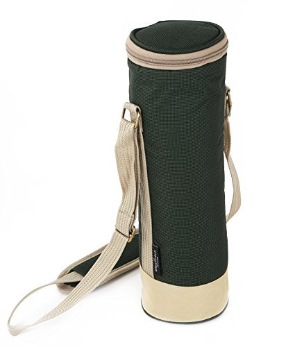 Greenfield Collection Insulated Solo Wine Bottle Cooler Bag for Picnic, Camping and Beach with Adjustable Carry Strap, Forest Green