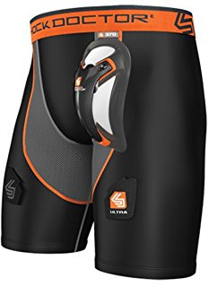 ShockDoctor Herren Tiefschutz Kompressions-Hockey-Short mit Ultra Carbon Flex Cup, Black/Grey, XL, 370-BK/GR