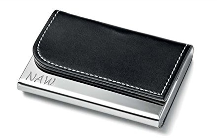 Personalised Black and Silver Leatherette Business Card Holder - Engraved with Your Custom Text