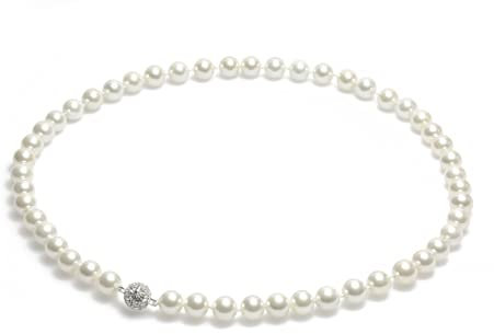 Schmuckwilli Perlenkette für Damen Magnetverschluß - 50cm Länge mit 8mm großen weißen runden Mallorca Perlen - Muschelkernperlen Kette für jeden Anlass - die Halskette Pearl Necklace für Frauen
