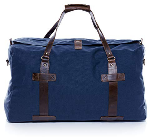 SID & VAIN große XL Reisetasche echt Leder - Sporttasche groß Chase XXL - Weekender Handgepäck mit Schultergurt - Ledertasche Herren und Damen blau handgefertigt