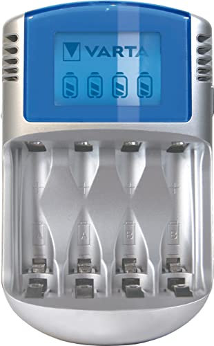 VARTA Cargador de Pilas, cargador para pilas AA/AAA recargables, LCD Charger, con cable USB & adaptador de 12V, no equipado