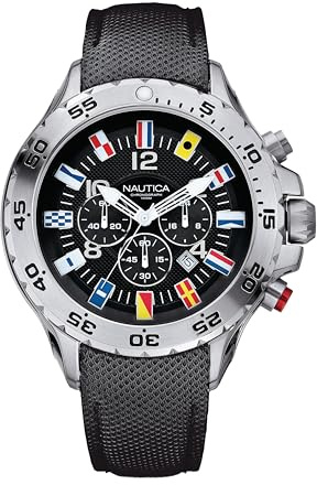 Nautica N16553G Reloj de Acero Inoxidable con Correa Negra, cronógrafo para Hombre, Negro, Cronógrafo