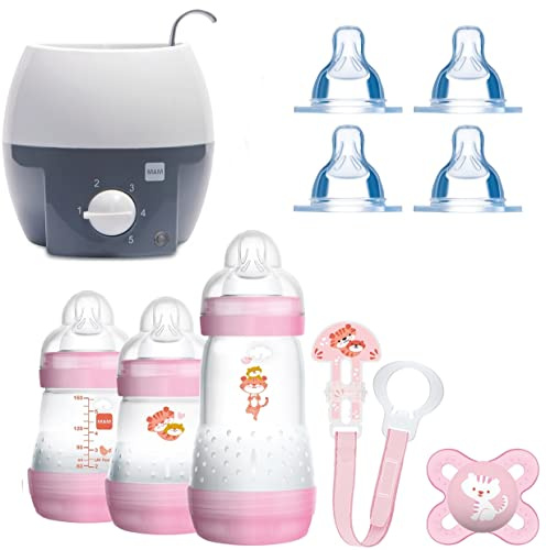 MAM Set 4 - Startset - Flaschen Sauger Flaschen- & Babykoster - Rosa plus gratis Geschenk