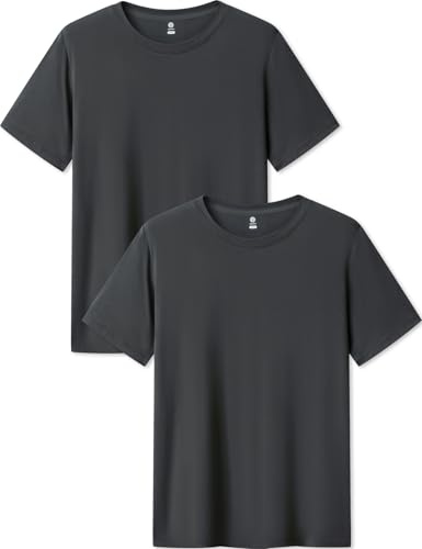 LAPASA Herrarnas Micro Modal T-shirt 2-pack, Premium Business Kortärmad Undertröja Rund halsringning/V-ringning (M07/M08), Rund halsringning: Grå, L