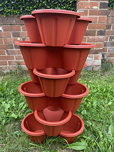 6 x Strawberry Planter Trio Pot Stacking Herb Flower Bedding Garden Terracota