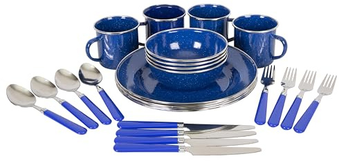 Stansport Deluxe 24-Piece Enamel Tableware Set - Blue (11220)