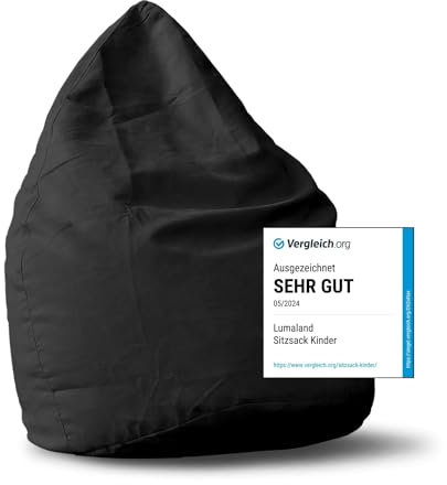 Lumaland Sitzsack Luxury XL Plus 85x65cm | Microvelours Beanbag mit extra weichem & robustem Stoff | Für Erwachsene & Kinder| Ideal geeignet für Kinderzimmer | Sessel & Stuhl Bean Bag [Schwarz]