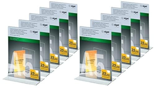 Sigel TA222 Tischaufsteller A5 gerade, 10 Stück, hochwertiges glasklares Acryl, Werbeaufsteller