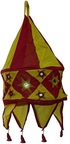 Pantalla lámpara India amarillo-rojo burdeos 48 cm algodón oriental para colgar iluminación interior decoración