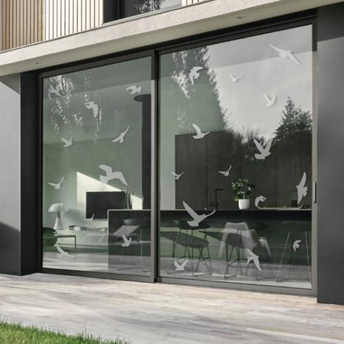 Decooo.be Autocollants Anti-Collision pour Oiseaux - Haute résistance à la Pluie, Gel, UV's (Set de 17 Silhouettes d'oiseaux Sablés-dépolis-translucides)