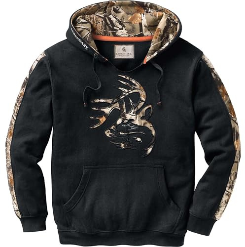 Legendary Whitetails Mens Camo Pullover Hoodie Hunting Sweatshirt, Onyx, Small