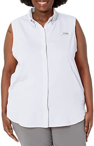 Columbia Women's PFG Tamiami Sleeveless Summer Shirt, White, Medium