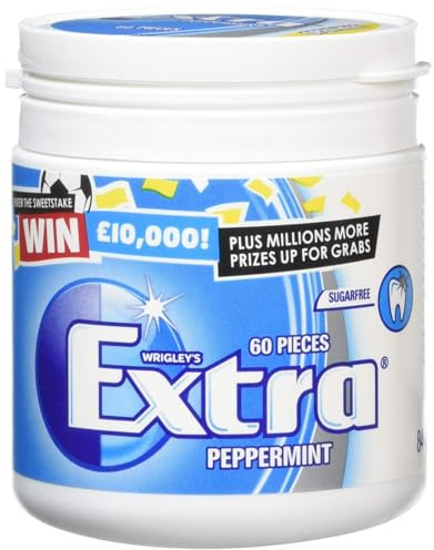 Wrigley's Extra Chewing Gum, Peppermint Flavour, 6 Bottles of 46 Pieces, Sugar Free Chewing Gum Bulk Pack with Xylitol (276 pieces)