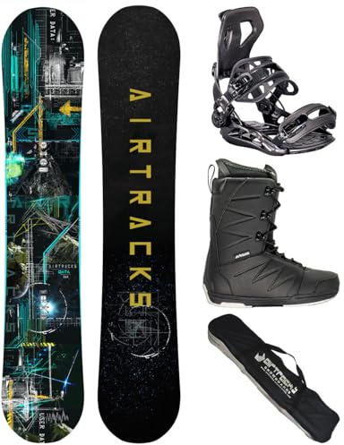 Airtracks Herren Snowboard Set Board Data Wide Freestyle Freeride 160 - Softbindung Master - Softboots Star Black 45 - SB Bag