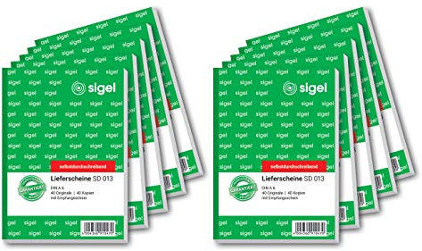 SIGEL SD013/10 Lieferscheine A6, 2x40 Blatt, selbstdurchschreibend, 10er Pack, aus nachhaltigem Papier