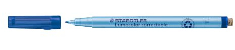 STAEDTLER Lumocolor 305 Correctable pennor – blå, 10-pack, 0,6 mm | Vattenlösligt universalbläck, fin spets, med sudd – för film, whiteboard & laminat – Art.-Nr. 305 F-3