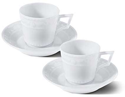KPM Berlin KURLAND Espresso-Set 4 tlg, Porzellan, Espressotassen mit Untertassen, handmade, weiß