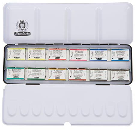 Schmincke – HORADAM AQUARELL Farbkasten mit 12 feinsten Aquarellfarben, 74312097, Metallkasten, Malset, 12 x 1/1 Näpfchen