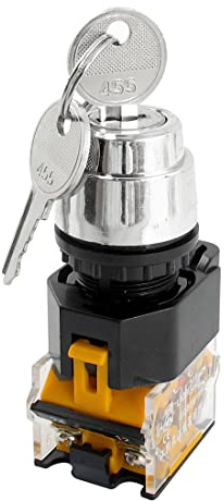 uxcell 1Pcs 380V 10A 22mm Dia Thread DPST 2 Positions Key Rotary Selector Switch