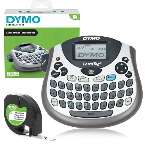 Dymo LetraTag LT-100T Label Maker | Portable label printer with QWERTY keyboard | Silver | Ideal for the office or at home