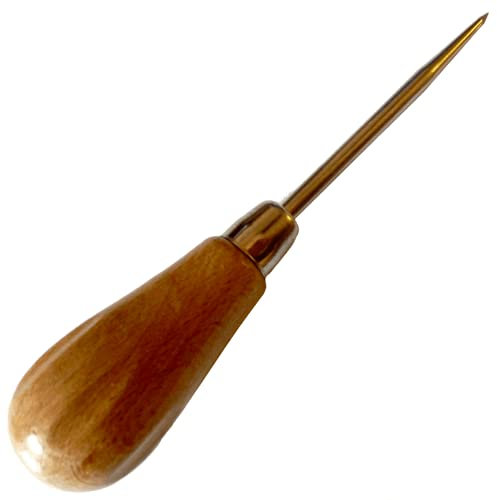 Pfriemen, Stecher/Ahle, gerade Form, in Hartholzheft mit Zwinge, Spitze 10cm lang, 6mm stark