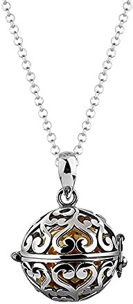 Nenalina Silber Halskette mit Engelsflüsterer Anhänger inkl. Klangkugel | Damen Collier mit Schmuckanhänger | Länge 80cm |925 Sterling Silber | EFS-013