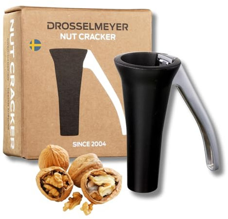 Drosselmeyer Schiaccianoci di Design - Efficace su noci di tutte le dimensioni con il minimo sforzo - Schiaccianoci resistente - Molto forte e robusto - Progettato e prodotto in Svezia (Nero)
