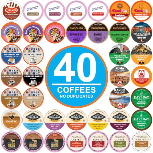 Crazy Cups Coffee Pods Variety Pack Sampler from Top Brands, Assorted Single Serve for Keurig K Cups Coffee Makers, 40 Unique Cups