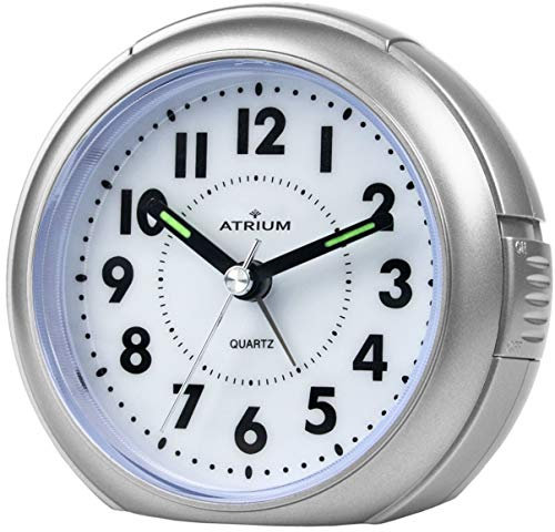 Atrium Wecker Analog Quarz ohne Ticken mit Licht und Snooze Silberfarben Metallic A240-19