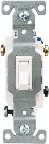 Eaton 1303-7W-SP-L 15-Amp, 120-Volt Standard Grade 3-Way Framed Toggle AC Quiet Switch, White