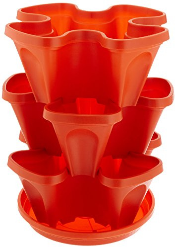 Mr. Stacky Self Watering 3 Tier Stackable Garden Vertical Planter Set, Terracotta