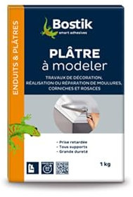 Bostik - Plâtre à Modeler - Moulage et Décorations - Mur et Plafond - Intérieur - Prise Retardée 20 minutes - 1 Boîte Carton 1 kg, Blanc