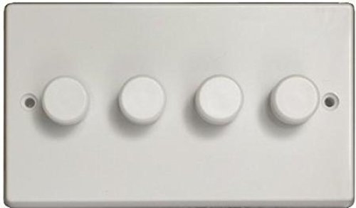 JQDP254W; Energy Saving Dimmerswitch, Trailing Edge Dimmer Switch, Suitable for all dimmable loads, White Plate, White Knob, max load 4x250W