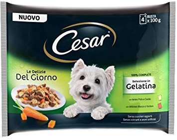Cesar Comida Húmeda para Perros, Selección Carnes Mixtas en Gelatina, Multipack (13 Packs x 4 Bolsitas x 100g)