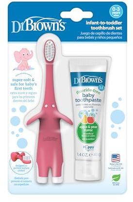 Dr. Brown's Natural Flow Infant Toothbrush, Toothpaste Combo Pack, Pink