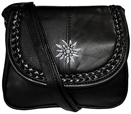 Trachten Tasche Handtasche mit Edelweiss schwarz Echt Leder 6628