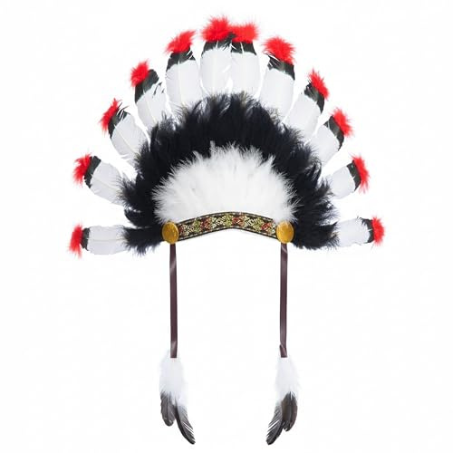 Carnival Toys Copricapo Indiano con Piume Lunghe, Accessorio Costume Tribale Uomo, Travestimento Carnevale Halloween Cosplay Festa a Tema, Taglia Unica