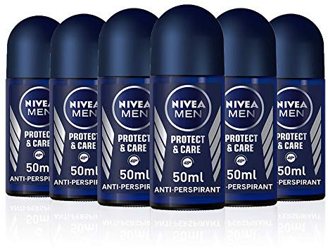 Nivea Men, Protect and Care, deodorante roll on da 50 ml, confezione da 6 (etichetta in lingua inglese)