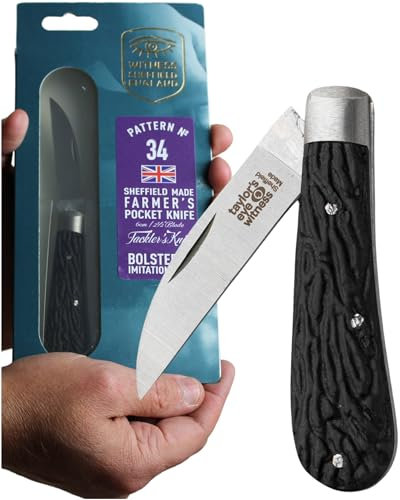 UK Legal Folding Pocket Penknife - Farmers Range Tacklers Blade 6.2cm, 420H Stainless Steel & Black Handle. EDC Knife for Farming, Gardening, Bushcraft, Hiking, Handcrafted in Sheffield