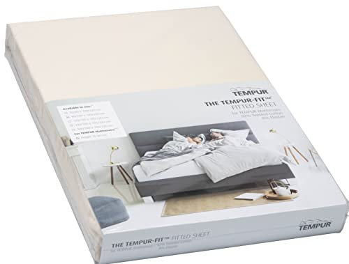 TEMPUR -FIT Spannbetttuch aus Jersey Baumwolle gemischt mit Elasthan, sehr dehnbar, geeignet für 90/100 cm x 200/220 cm Matratzen, maschinenwaschbar und frei von Chemikalien, Creme