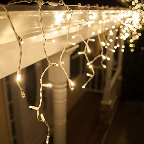 Wintergreen Lighting 70 5mm Warm White LED Icicle Christmas Lights, 7 ft White Wire Indoor/Outdoor Commercial Grade Holiday, Party, Bedroom & Home Decor Lighting